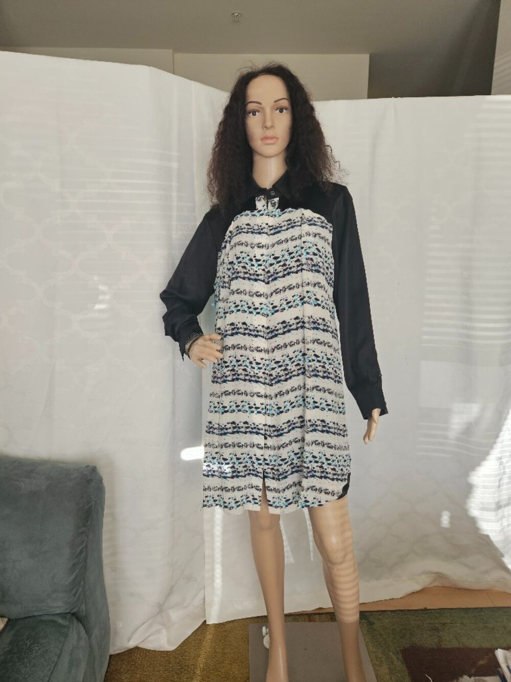 **ICB New York Chiffon Shirt Dress 100% Silk**
